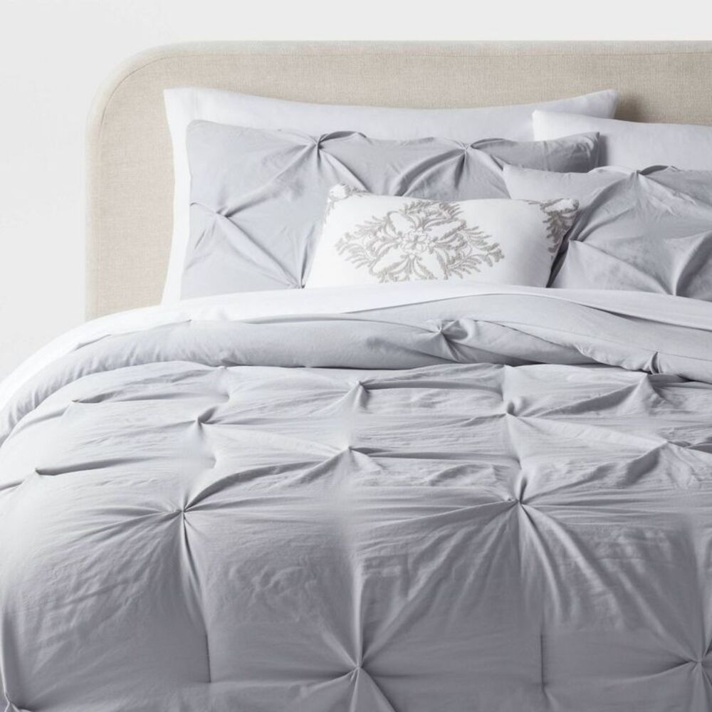 8pc King Pinch Pleat Comforter and Sheet Set Gray - Threshold